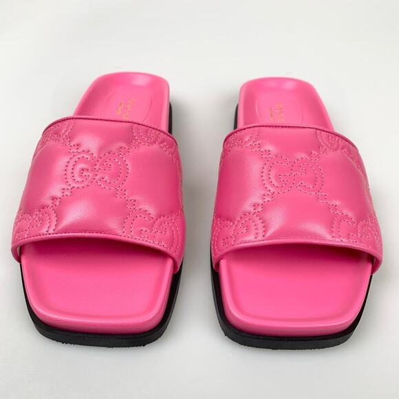 NIB Gucci Nappa Charlotte Logo Pink Leather Sandal Size 37 - Picture 5 of 13